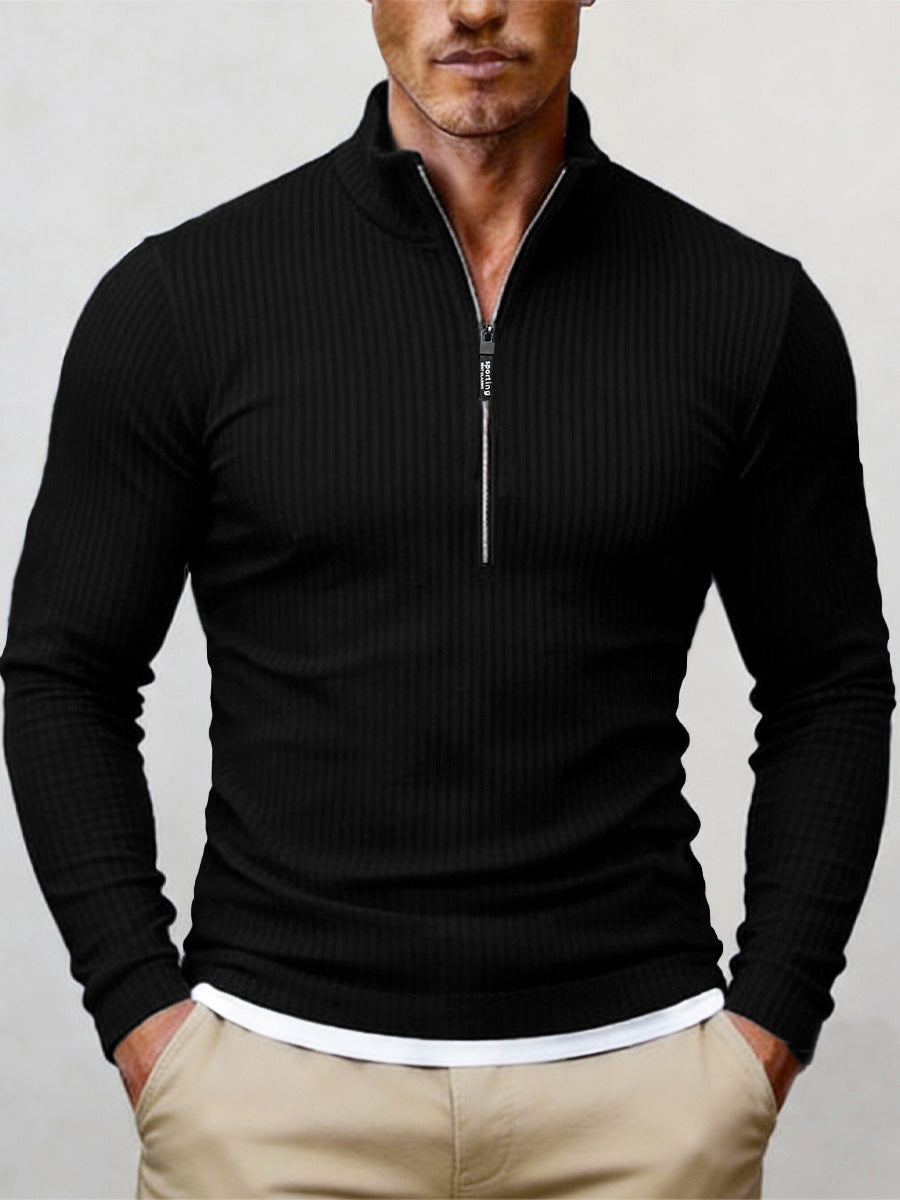 Camisola de Malha Retro com Meio Fecho e Gola Alta
