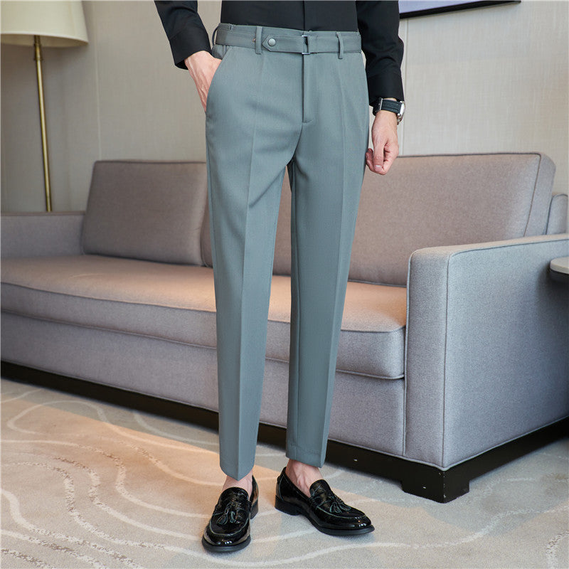 Calças Slim-Fit Texturadas com Cinto
