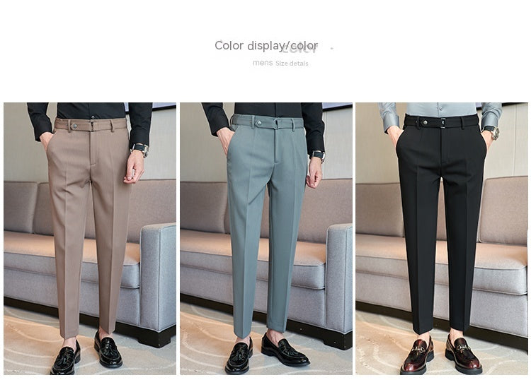 Calças Slim-Fit Texturadas com Cinto