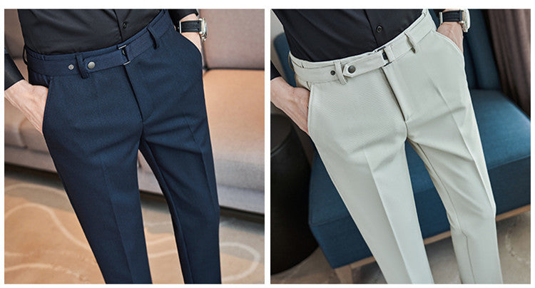 Calças Slim-Fit Texturadas com Cinto