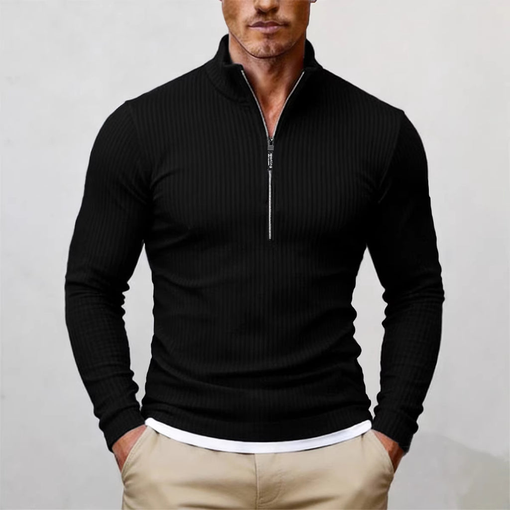 Camisola de Malha Retro com Meio Fecho e Gola Alta