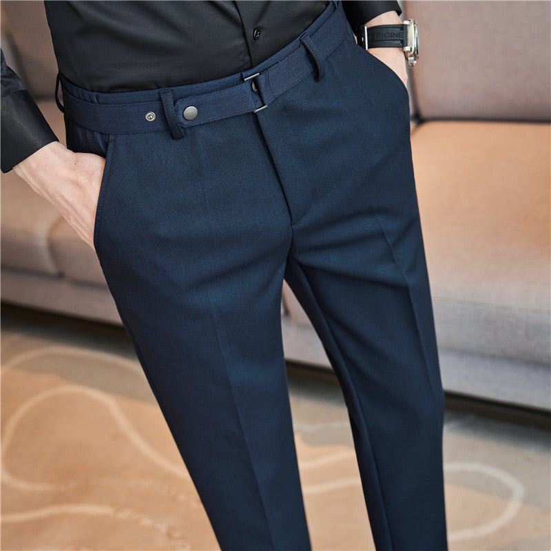 Calças Slim-Fit Texturadas com Cinto