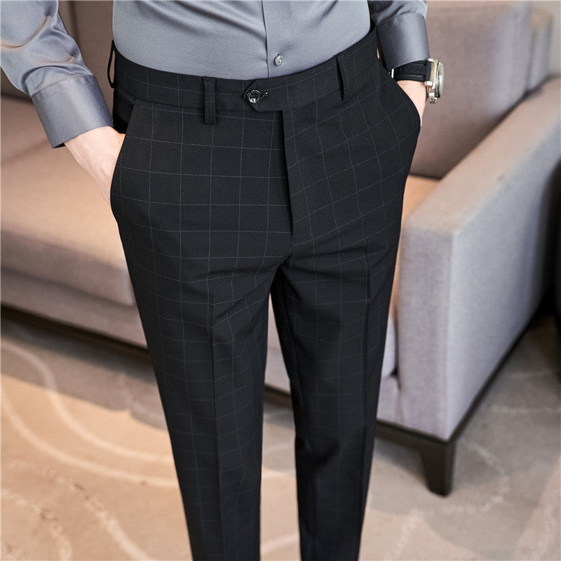 Calças Xadrez Slim-Fit Estilo Coreano