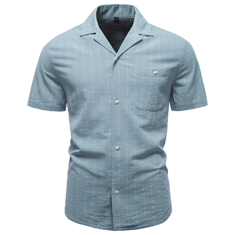 Camisa às Riscas com Gola Cubana