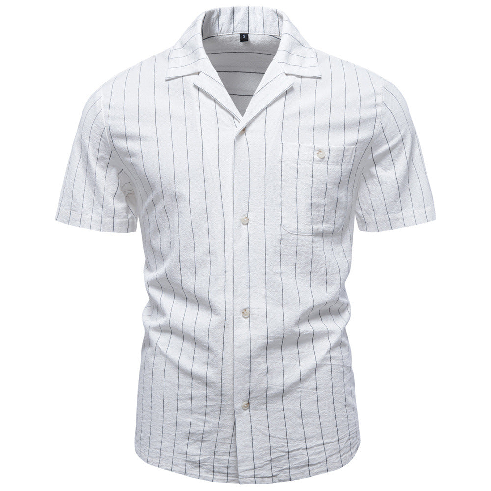 Camisa às Riscas com Gola Cubana