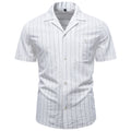 Camisa às Riscas com Gola Cubana