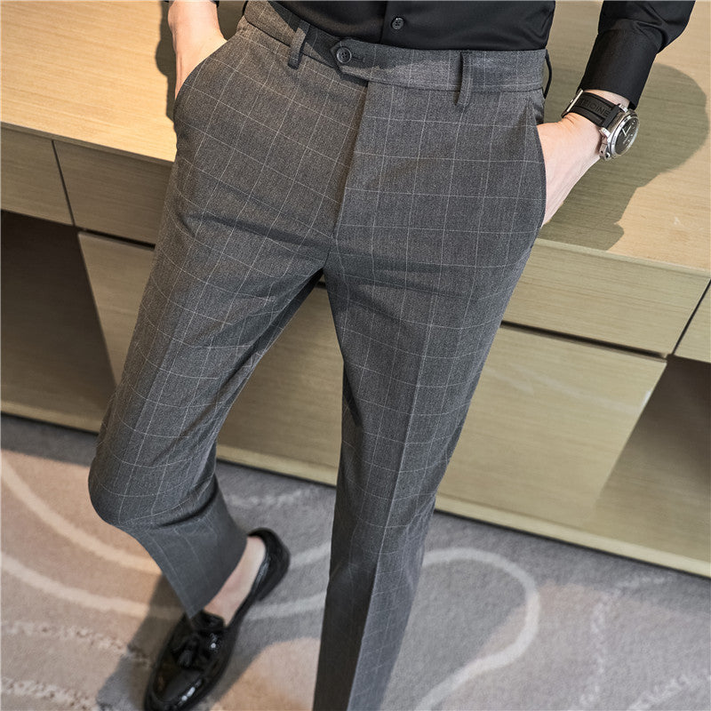 Calças Xadrez Slim-Fit Estilo Coreano