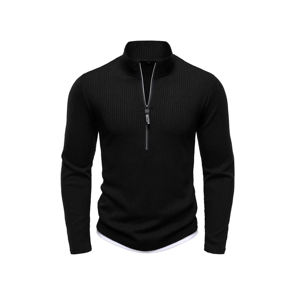 Camisola de Malha Retro com Meio Fecho e Gola Alta