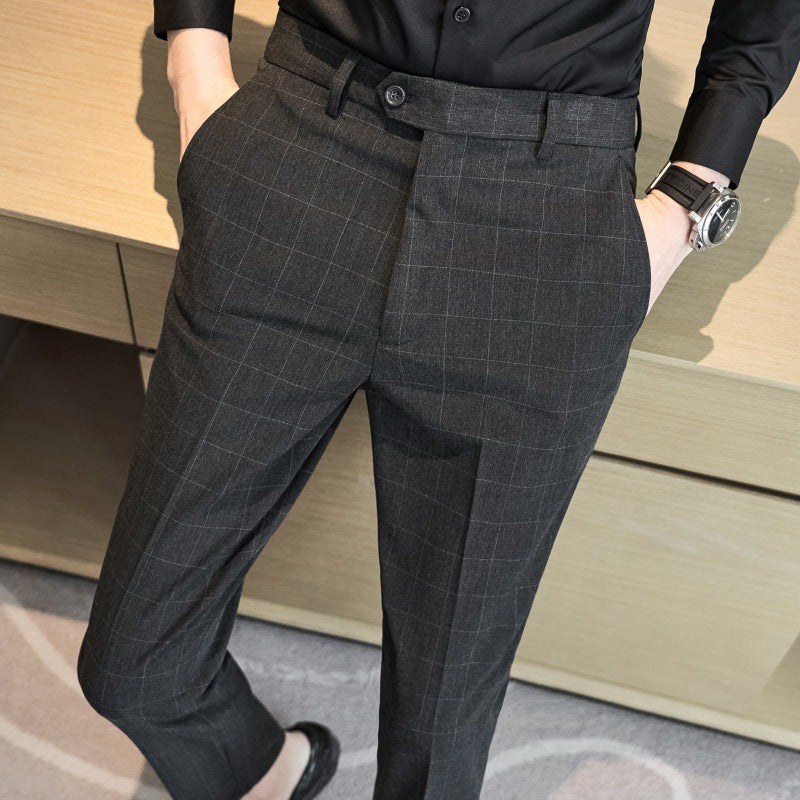 Calças Xadrez Slim-Fit Estilo Coreano