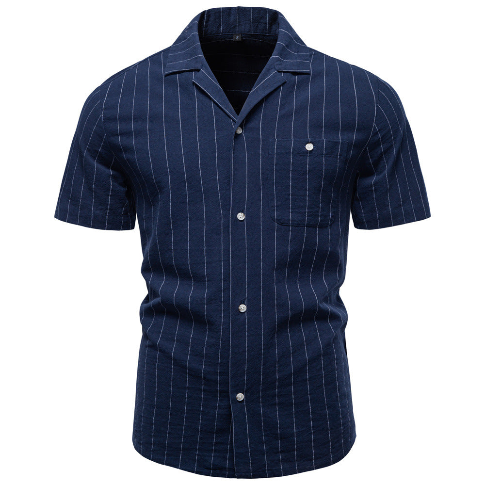 Camisa às Riscas com Gola Cubana