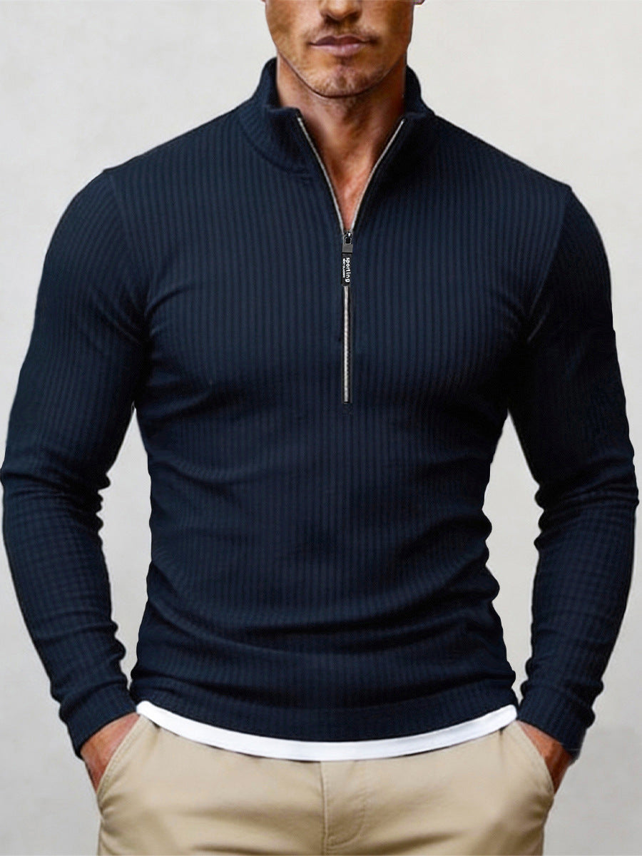 Camisola de Malha Retro com Meio Fecho e Gola Alta