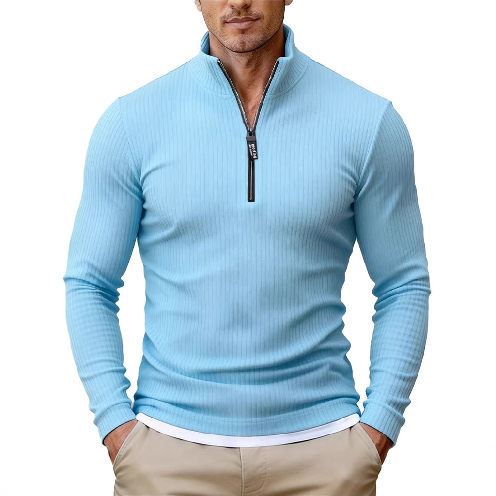 Camisola de Malha Retro com Meio Fecho e Gola Alta