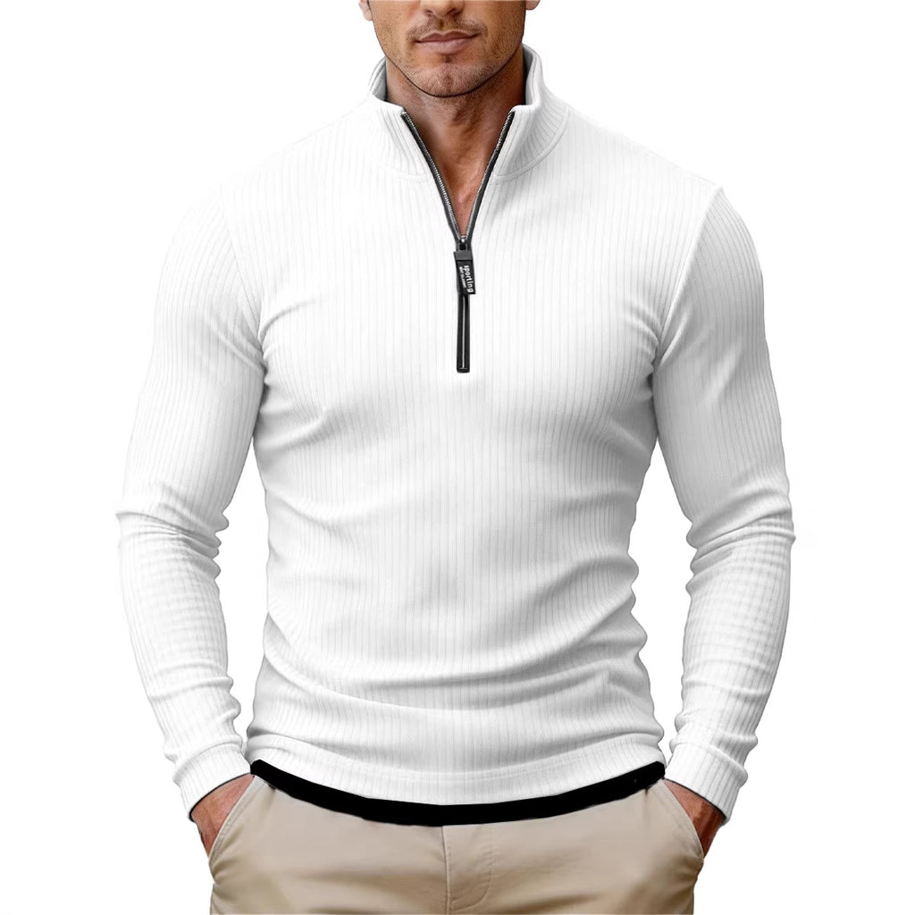 Camisola de Malha Retro com Meio Fecho e Gola Alta