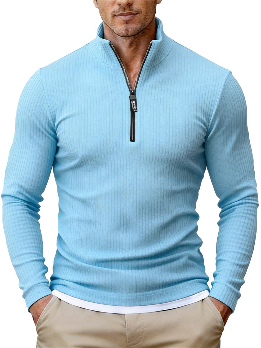 Camisola de Malha Retro com Meio Fecho e Gola Alta