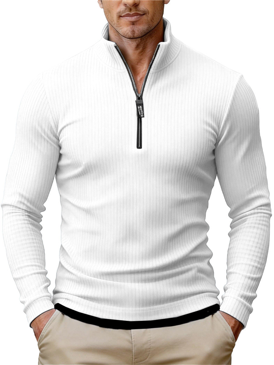 Camisola de Malha Retro com Meio Fecho e Gola Alta
