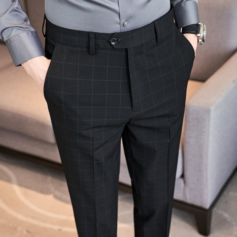 Calças Xadrez Slim-Fit Estilo Coreano