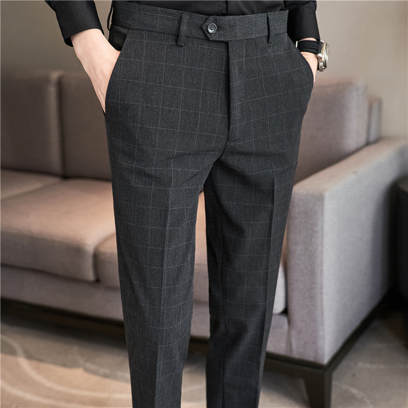 Calças Xadrez Slim-Fit Estilo Coreano
