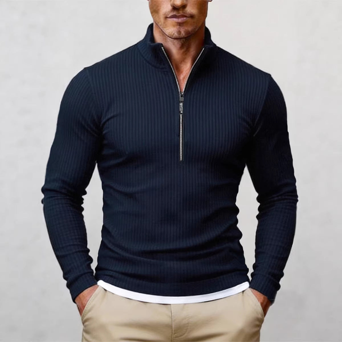 Camisola de Malha Retro com Meio Fecho e Gola Alta