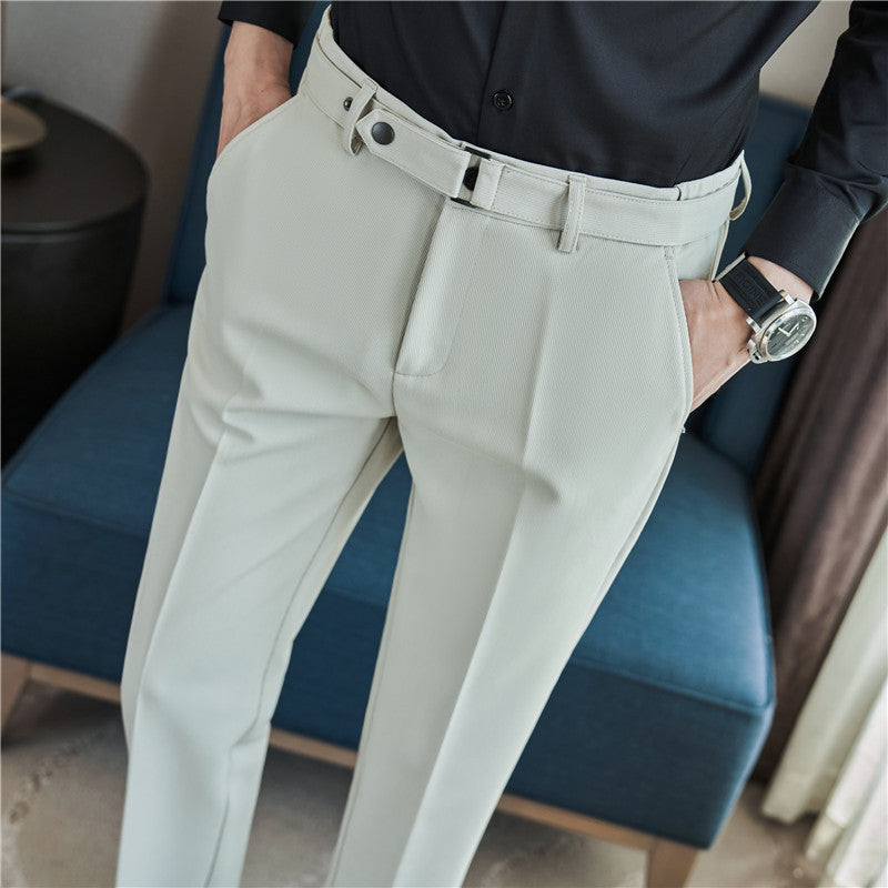 Calças Slim-Fit Texturadas com Cinto