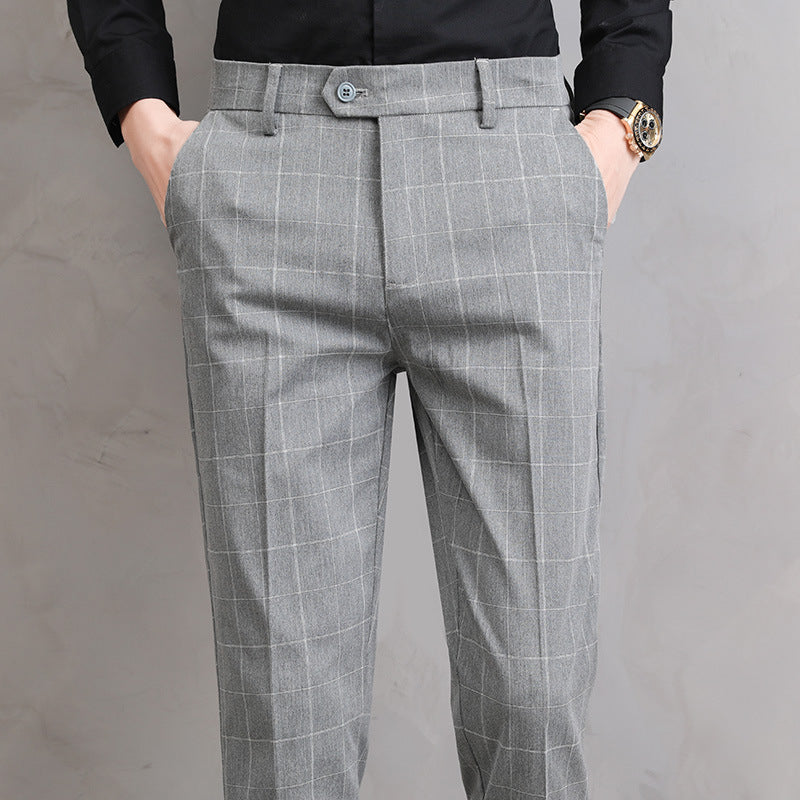 Calças Xadrez Slim-Fit Estilo Coreano